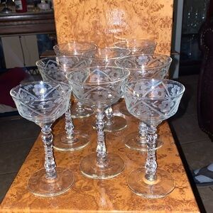 8 Vintage Libbey Rock Sharpe Arctic Rose Glasses 6 6” and 2 5.8” Stemware